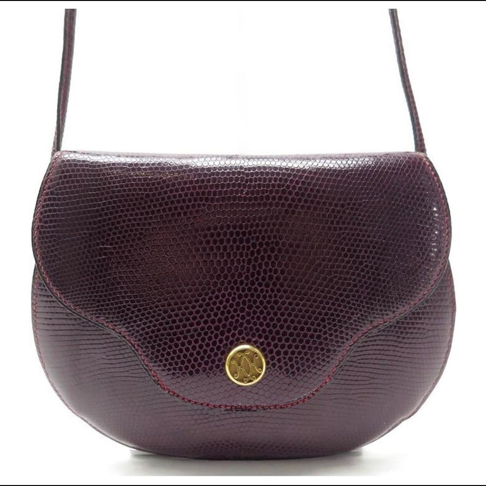 Authentic Hermès VINTAGE LEZARD LEATHER VARANUS BORDEAUX BAG Dark red/Purple